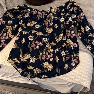 Francesca's Collections Navy Floral Blouse